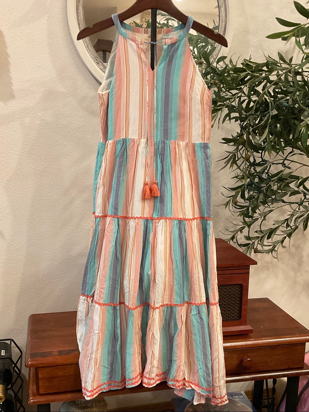 Women’s Striped Halter Tiered Maxi Dress